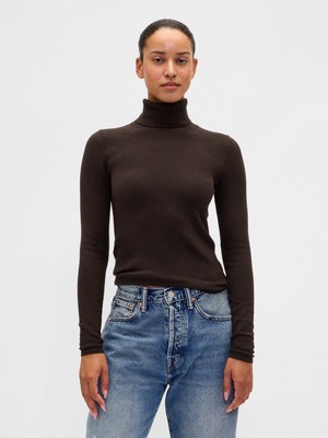 Gap Kadın Kahverengi Cashsoft Stretch Turtleneck Kazak