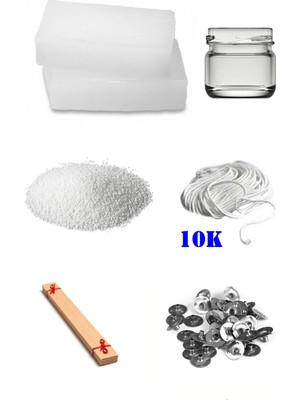 OEM 10K Mum Yapım Başlangıç Seti 1kg Parafin Kavanoz Ahşap Fitil Ip Fitil Stearin  Evde Mum Yapımı