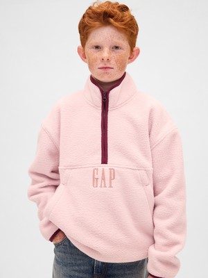 Gap Erkek Çocuk Pembe Sherpa Logo Yarım Fermuarlı Pullover