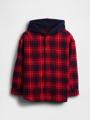 Gap Erkek Çocuk Bordo Relaxed Kapüşonlu Flannel Gömlek