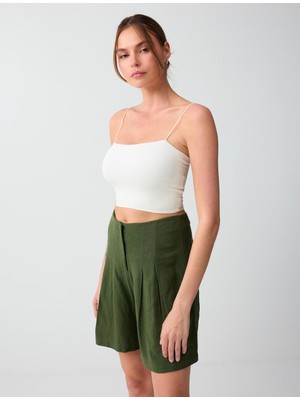 Jimmy Key Beyaz Dar Kesim Açık Yaka Kısa Örme Bralet