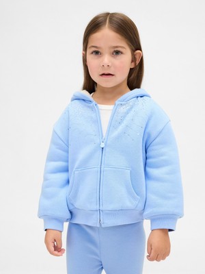 Gap Kız Bebek Açık Mavi Sherpa Astarlı Payetli Fermuarlı Sweatshirt