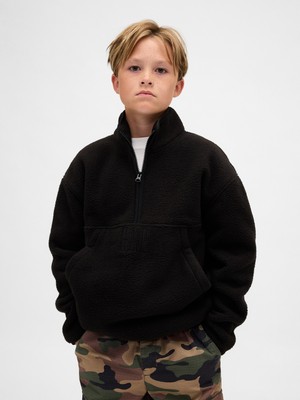 Gap Erkek Çocuk Siyah Sherpa Logo Yarım Fermuarlı Pullover