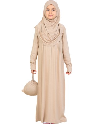 Modish Group Kız Çocuk Namaz Elbisesi – Yumuşak Viskon Giyim Abaya & Hijab + Çanta Seti