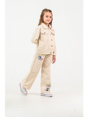 Jabber Kız Çocuk Stitch Sırt Baskılı Ceket Stitch Baskılı Wideleg Pantolonlu 2li Takım