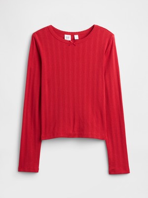 Gap Kız Çocuk Kırmızı Fitilli Pointelle T-Shirt