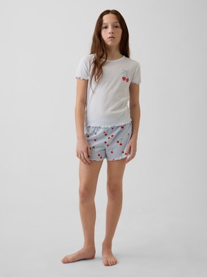Gap Kız Çocuk Mavi Recycle Fitilli Şort Pijama Takımı
