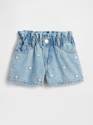 Gap Kız Bebek Açık Mavi Papatya Işlemeli Denim Stride Şort
