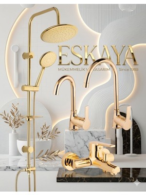 Eshome Kca Gold Altın Kare Robot Duş Seti, Banyo, Mutfak Eviye ve Lavabo Bataryası Musluğu 4'lü Set