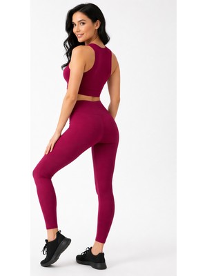 Twinticks Kadın Yüksek Bel Toparlayıcı Tayt Takım Esnek Polyamid Spor Tayt & Crop Set Fitness Yoga Günlük