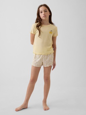 Gap Kız Çocuk Sarı Recycle Fitilli Şort Pijama Takımı