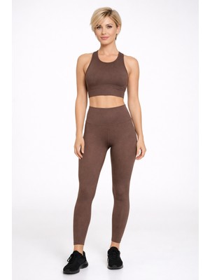 Twinticks Kadın Yüksek Bel Toparlayıcı Tayt Takım Esnek Polyamid Spor Tayt & Crop Set Fitness Yoga Günlük