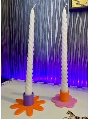 3dvibeswithmerve 2'li Çiçek Taban Nordic Unique Pastel Şamdan Seti
