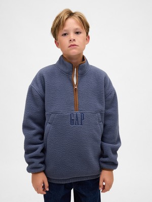 Gap Erkek Çocuk Mavi Sherpa Logo Yarım Fermuarlı Pullover