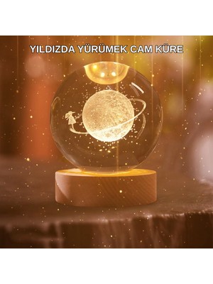 Nevamel® Kız Figürlü Sarı Cam Küre Işıklı Büyük Boy Ahşap Standlı Dekor