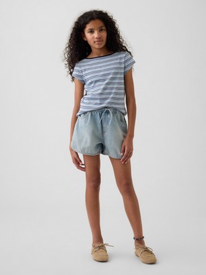 Gap Kız Çocuk Açık Mavi High Rise Denim Easy Şort