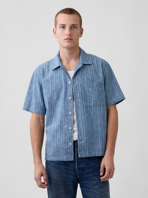 Gap Erkek Mavi Denim Dobby Resort Gömlek