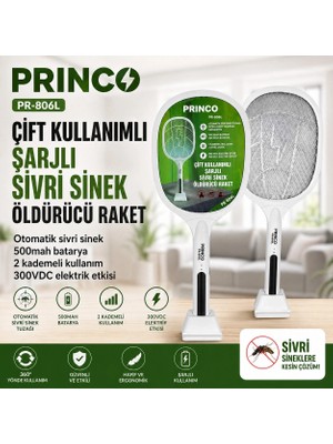 Eco Port Princo PR-806L Çift Kullanımlı Şarjlı Sivri Sinek Öldürücü Raket