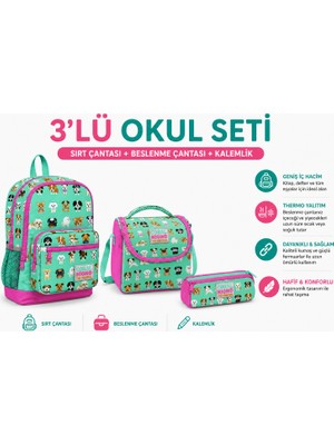 Coral High Su Yeşili Köpek Sırt Çantası 23465+ Kalemlik 22306+ Kalemlik 11715