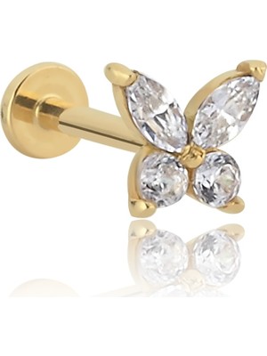Cherry By Özkonak Kelebek Figürlü Taşlı Altın Tragus Piercing