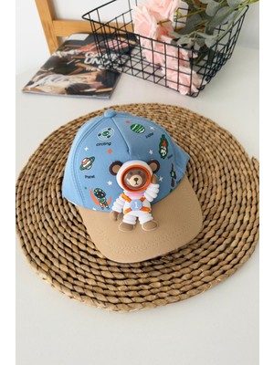 Miniğimin Cicileri 5-8 Astronot Bear Desenli Unisex Çocuk Şapka - Mavi