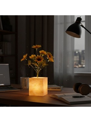 Sarı Saksılı LED Yapay Çiçek
