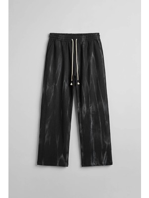 Abluka Online Erkek Baggy Fit Spray Desenli Lastikli Bel Pantolon Siyah