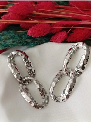 İpar Aksesuar Press Çift Geçmeli Zincir Metal Silver Küpe