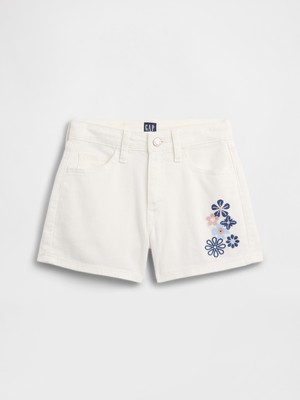 Gap Kız Çocuk Beyaz High Rise Işlemeli Denim Şort