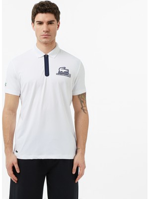 Lacoste Rolex Paris Masters Erkek Regular Fit Baskılı Beyaz Polo