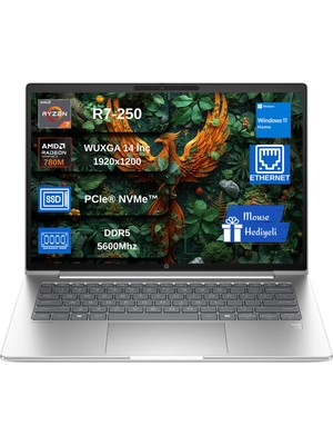 Hp Probook 4 G1A Amd Ryzen™ 7 250  16GB Ddr5 512GB SSD  Amd Radeon™ 780M Grafik Kartı 14"  Wuxga (1920 x 1200), IPS 300 Nits WIN11HOME HD36KHETEX01