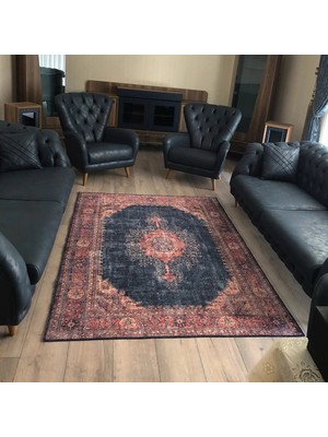 Pera Halı Lacivert ve Kırmızı Desenli Iran Tarzı Vintage Halı - Outlet - FM50030LOU