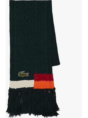 Lacoste Unisex Koyu Yeşil Renk Bloklu Atkı Standart Beden Sezonluk Kullanım İçin