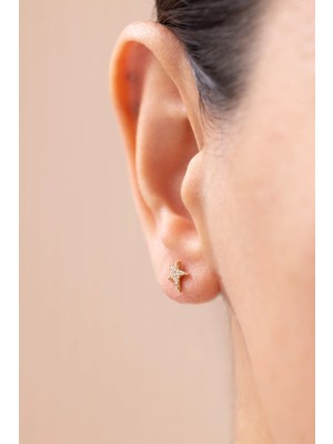 Zeyd Jewelry Taşlı Yıldız Minimal 14 Ayar Altın Küpe