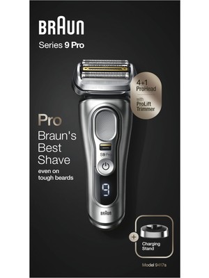 Braun Series 9 Pro Premium Erkek Tıraş Makinesi, Tıraş Başlığı, Elektrikli Tıraş Makinesi ve Düzeltici, Şarj Istasyonu, Çalışma Süresi, 1, 3 ve 7 Günlük Sakal Için, 9417S, Gümüş