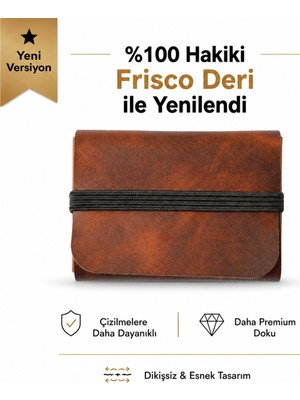 Oh Deer Leather Hakiki Deri Kartlık Dikişsiz ve Lastikli Tasarım - Kahverengi
