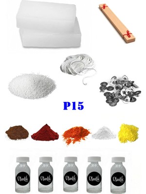 OEM P15 Mum Yapım Başlangıç Seti 1kg Parafin 5 Esans 5 Boya Fitiller Stearin Evde Mum Yapımı