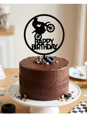 Hediyebigi Doğum Günü Pasta Süsü Cross Motosiklet Temalı Happybirtday 12X17 Ölçülerinde