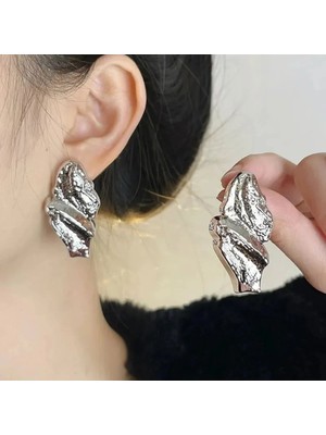 İpar Aksesuar Büyük Taş Metal Silver Küpe