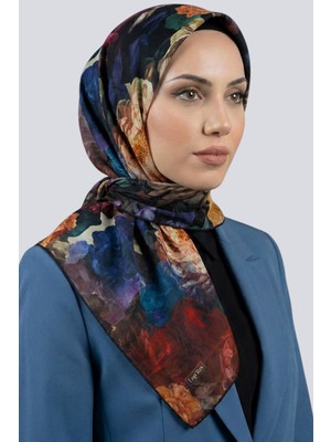 Hadiora  Kadın Lacivert Soyut Çiçekli Organik Pamuk Soft Eşarp