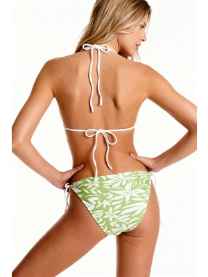 Aquella Desenli Piliseli Yeşil Baskı Üçgen Bikini Takım