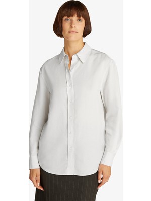 Calvin Klein Linen Blend Regular Kadın Bej Gömlek