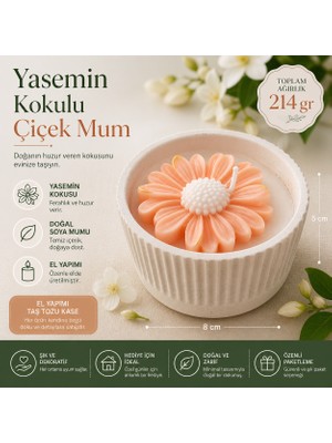 Tişört Kodu Yasemin Kokulu El Yapımı Çiçek Mum – Özel Tasarım Dekoratif Kase (214 Gr)