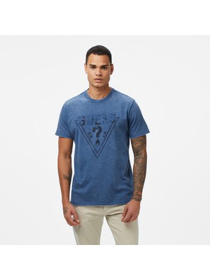 Guess Embroid Regular Fit Erkek Mavi T-Shirt