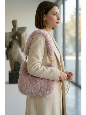 Vivazzaluxe Vintage Peluş Kürk Model Sonbahar, Kış Tote Bag Kadın El, Omuz, Çapraz Çanta