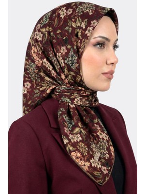 Hadiora Kadın Bordo Pudra Çiçek Desenli Organik Pamuk Soft Eşarp