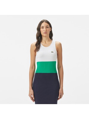 Lacoste Kadın Slim Fit Kolsuz Bisiklet Yaka Renk Bloklu Lacivert Elbise