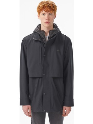 Lacoste Erkek Kapüşonlu Siyah Trençkot