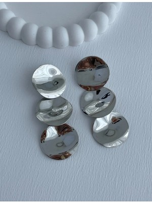 İpar Aksesuar Büyük Oval Metal Silver Küpe