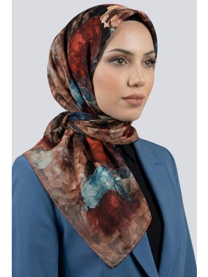 Hadiora  Kadın Kahve Soyut Çiçekli Organik Pamuk Soft Eşarp